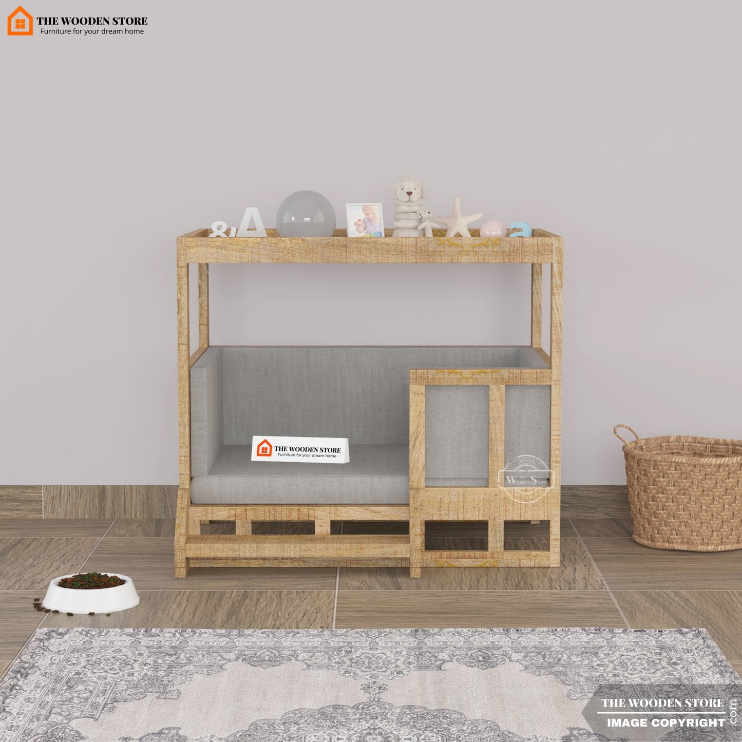 Farmhouse Wooden Dog Bed with Roof (Natural Finish)