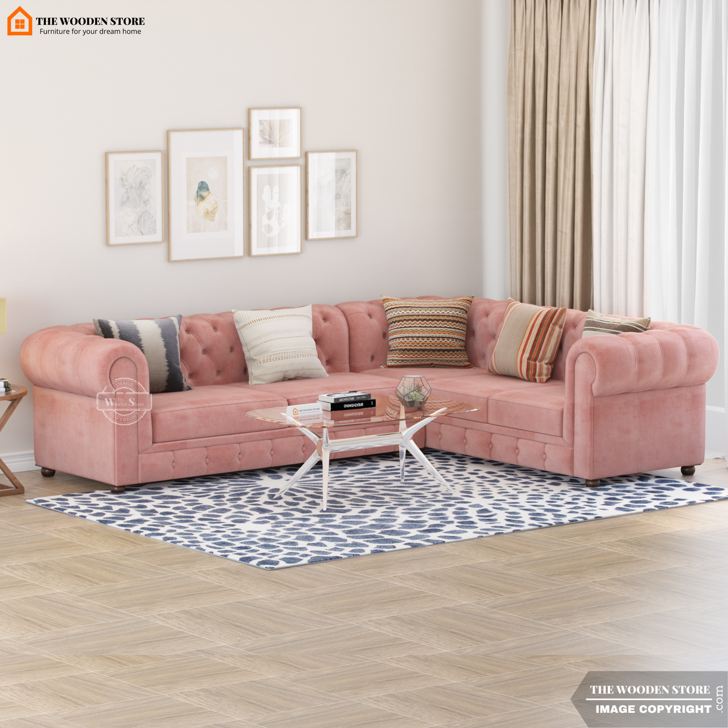 Ronin Sectional L -Shape Corner Sofa (Blush Pink)