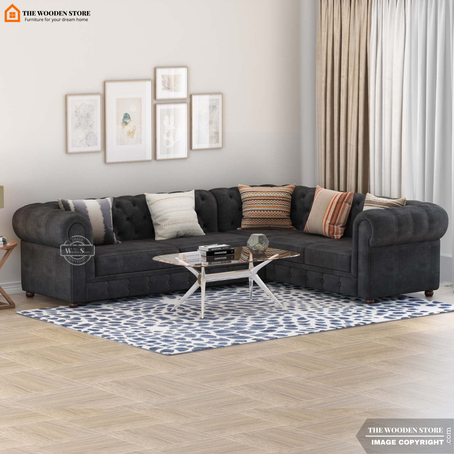 Ronin Sectional L -Shape Corner Sofa (Natural Grey)