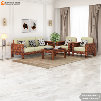 Morris 3+1+1 Wooden Sofa Set (Honey Finish)