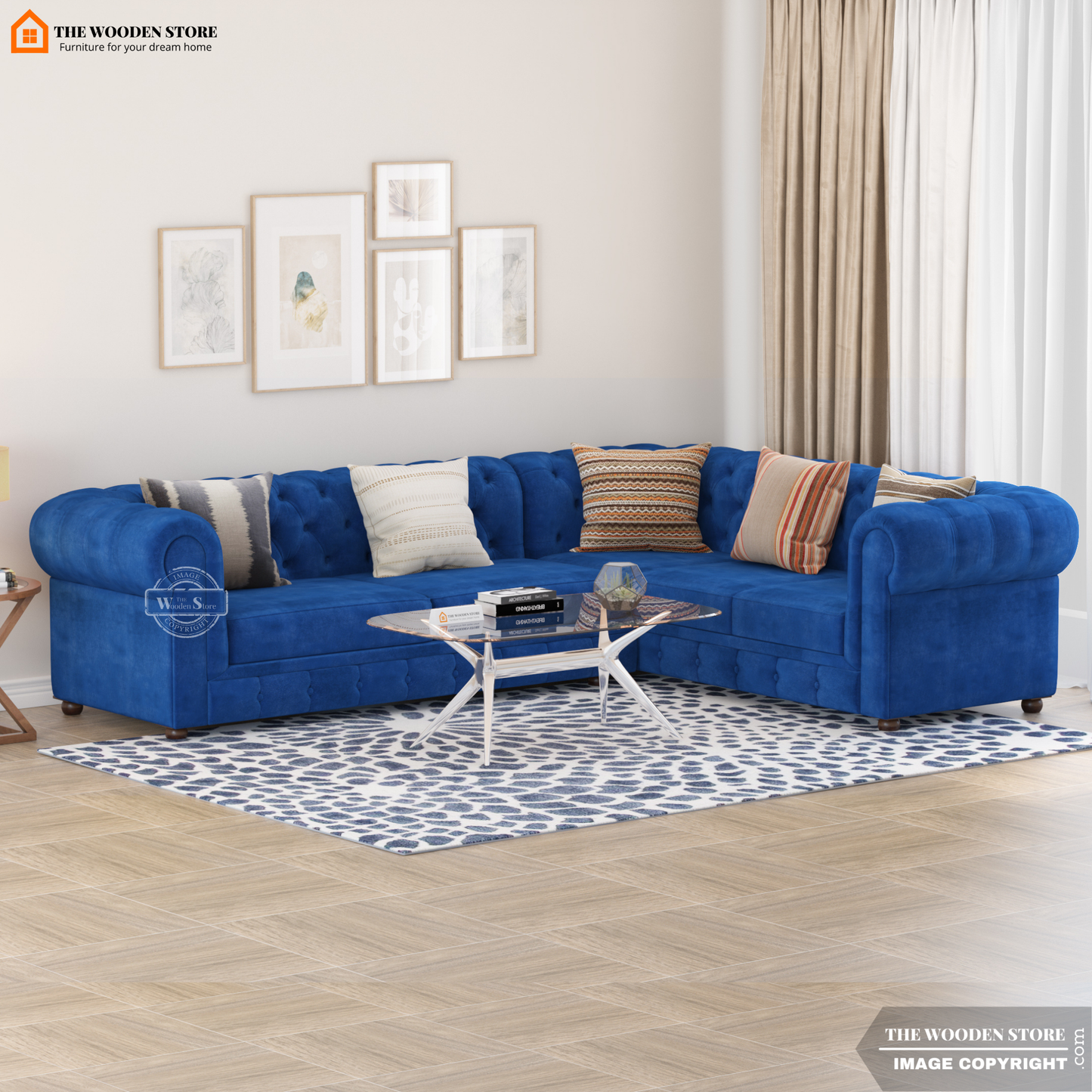 Ronin Sectional L -Shape Corner Sofa (Marine Blue)