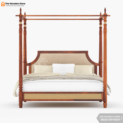 Canora Sheesham Wood and Cane Upholstered Poster Bed Without Storage  (King Size, Honey Finish)