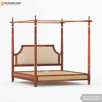 Canora Sheesham Wood and Cane Upholstered Poster Bed Without Storage  (King Size, Honey Finish)