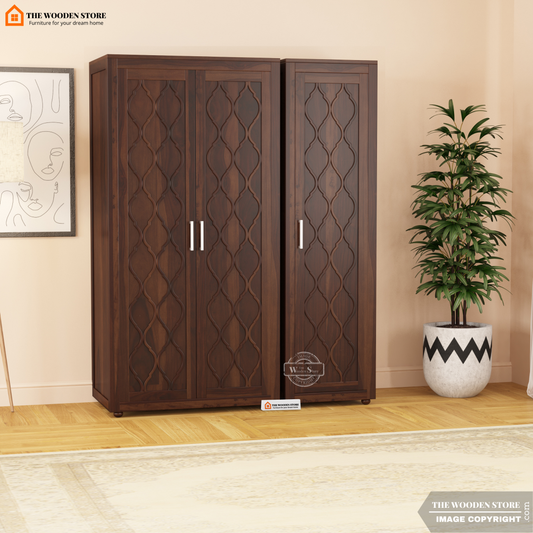 Joel 3 Door Multi-Utility Wardrobe (Walnut Finish)
