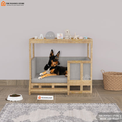 Farmhouse Wooden Dog Bed with Roof (Natural Finish)