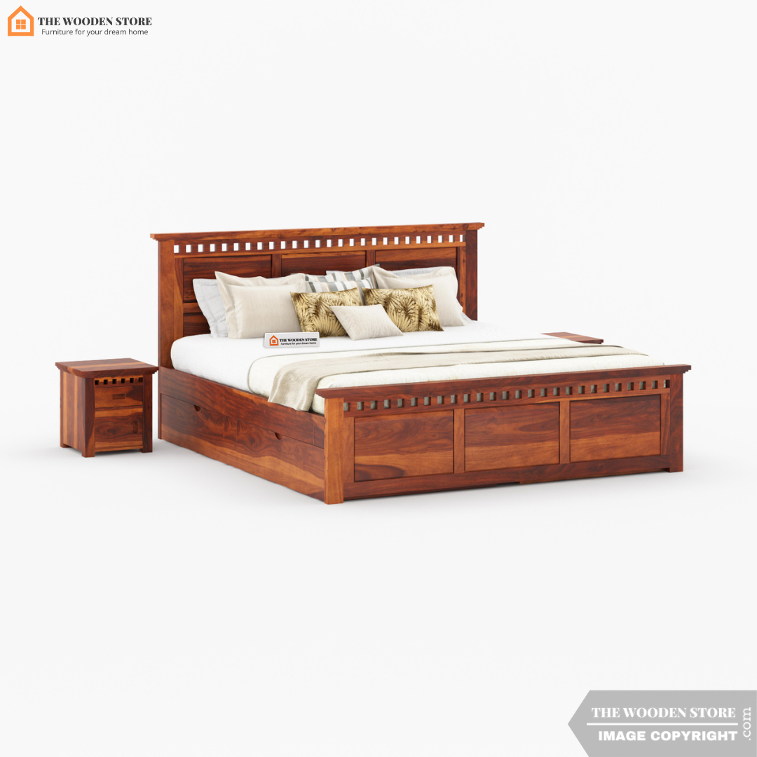 Donald Bed with Drawer Storage (King Size, Honey Finish)