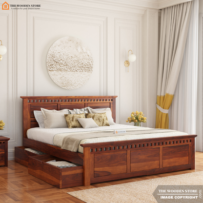 Donald Bed with Drawer Storage (King Size, Honey Finish)