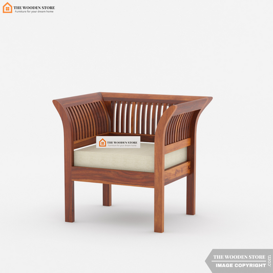 Vasundhara 1 Seater Wooden Sofa (Honey Finish)
