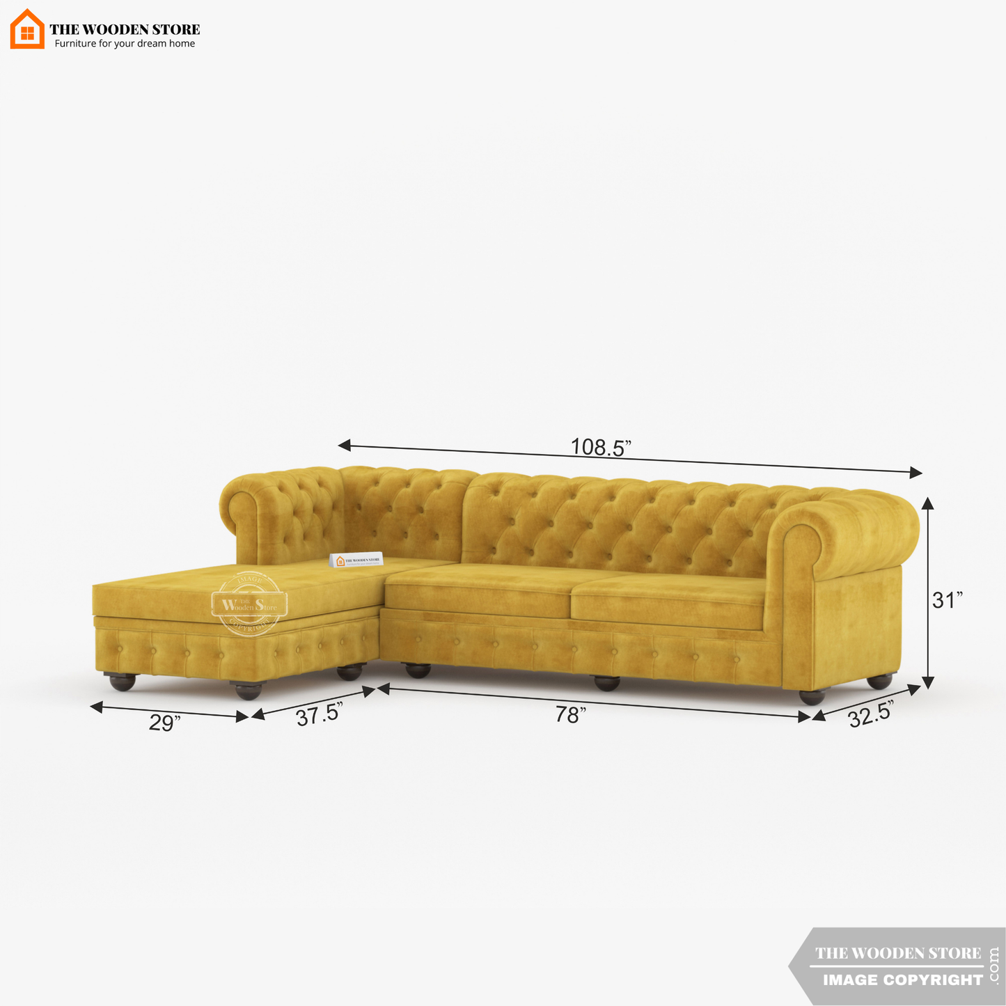 Ronin L - Shape Left Aligned Corner Sofa (Orange Gold)