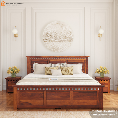Donald Bed with Drawer Storage (King Size, Honey Finish)