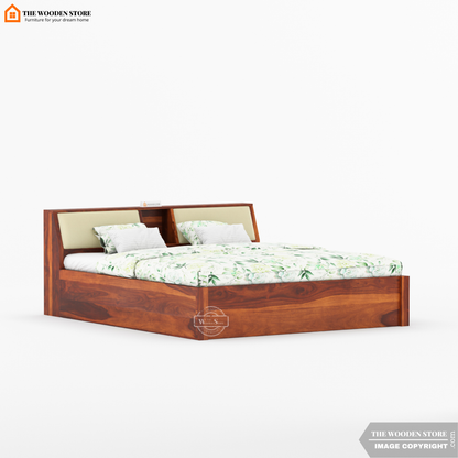 Walker Hydraulic Bed With Storage (King Size, Honey Finish)