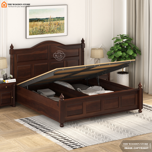 Boonville Hydraulic Bed With Storage (King Size, Walnut Finish)