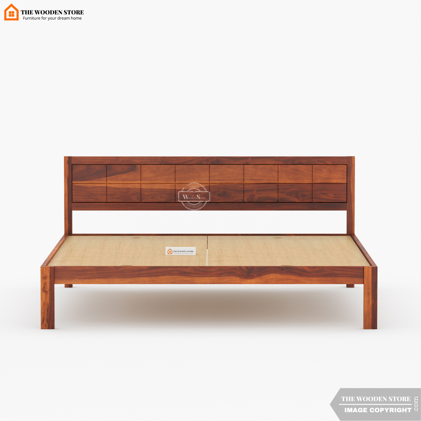 Bricks Bed without Storage (King Size, Honey Finish)