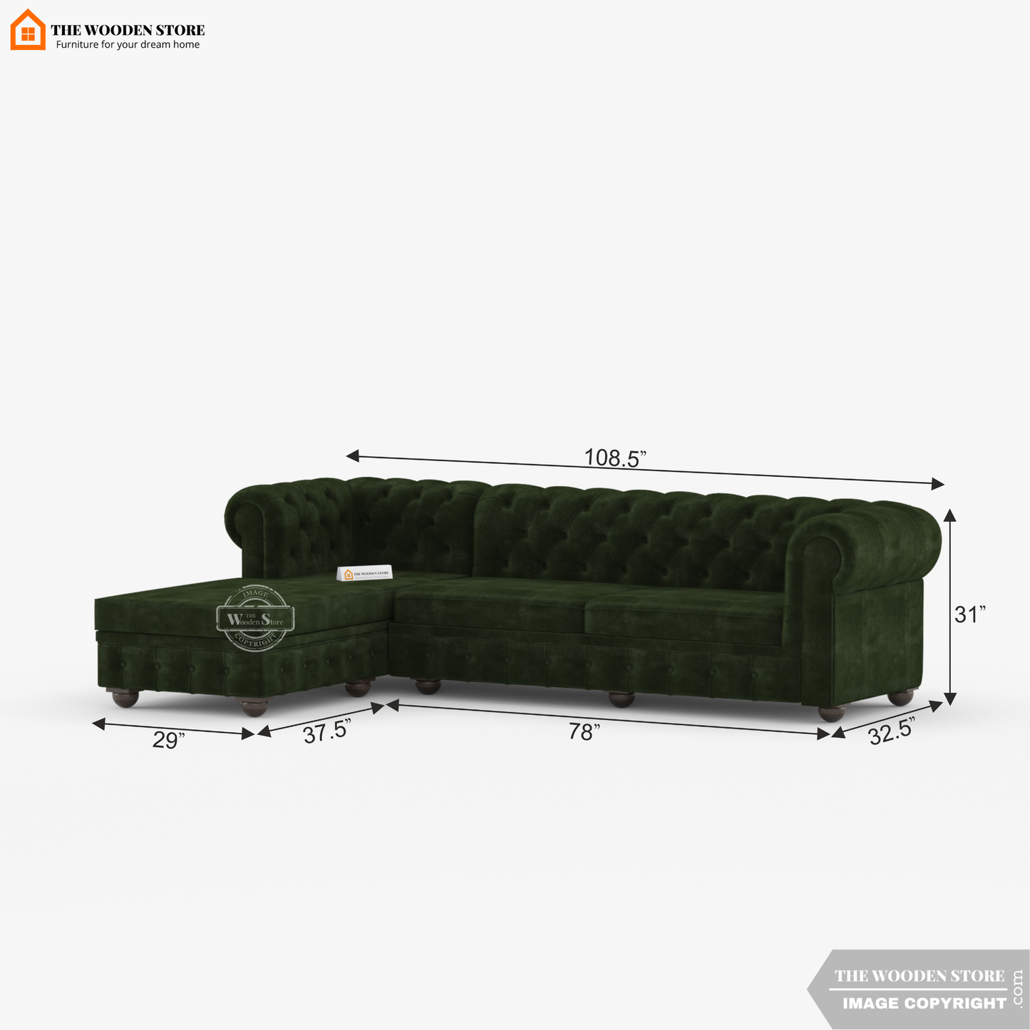 Ronin L - Shape Left Aligned Corner Sofa (Olive Green)