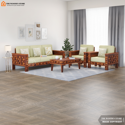 Woodwave 3+1+1 Wooden Sofa Set (Honey Finish)