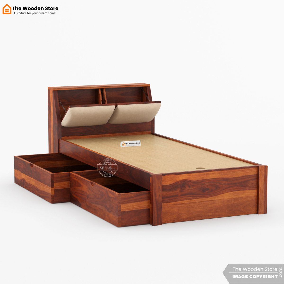 Walker Single Bed With Drawer Storage (Honey Finish)
