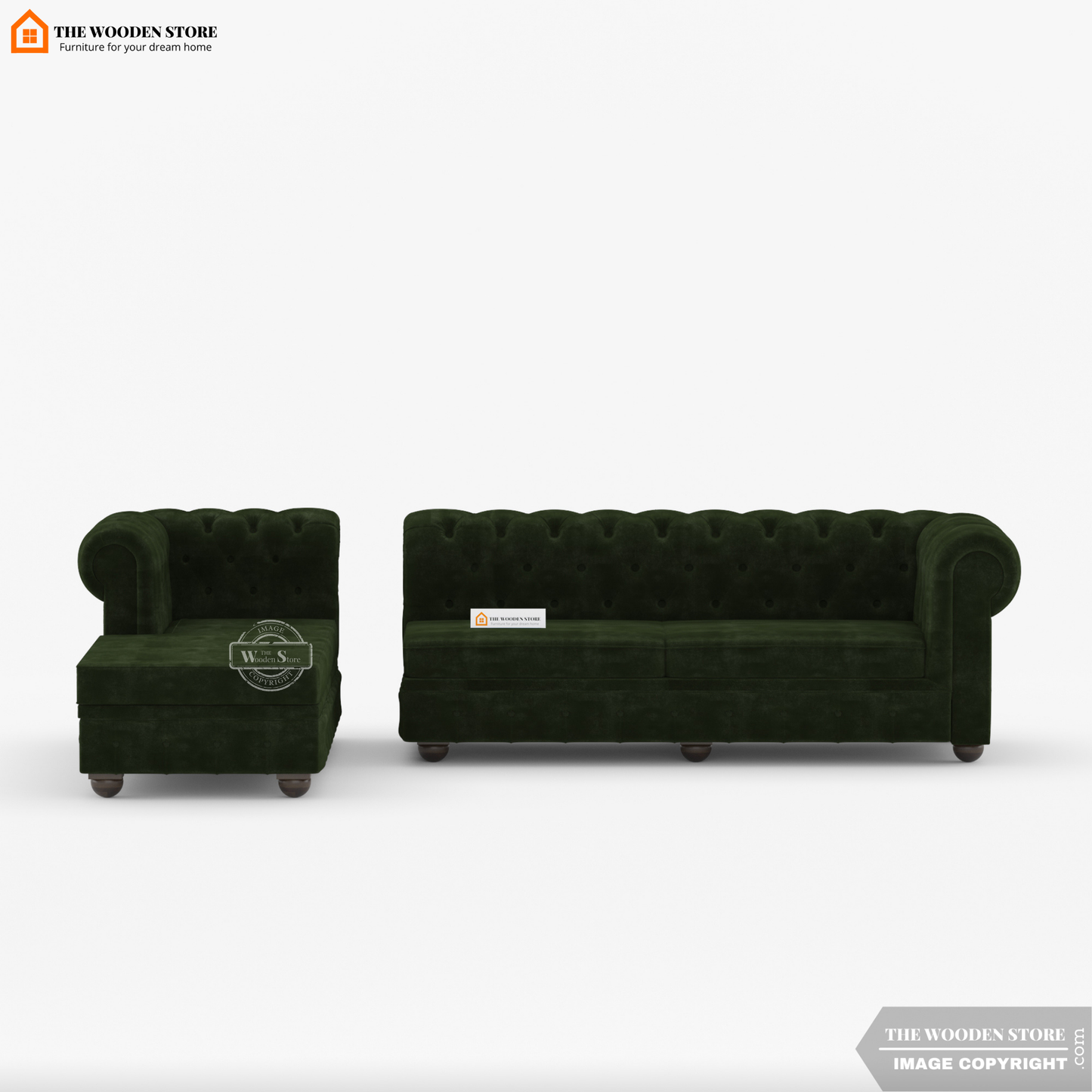 Ronin L - Shape Left Aligned Corner Sofa (Olive Green)