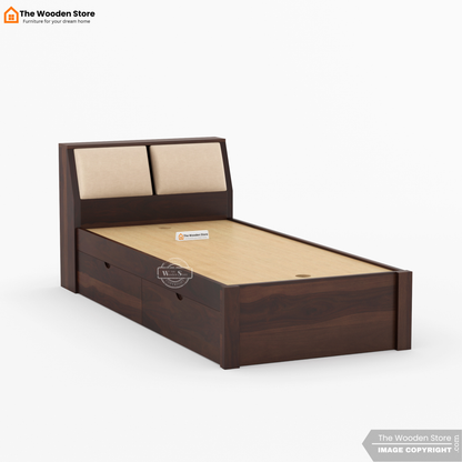 Walker Single Bed With Drawer Storage (Walnut Finish)