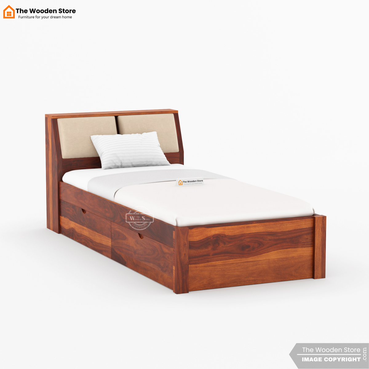 Walker Single Bed With Drawer Storage (Honey Finish)