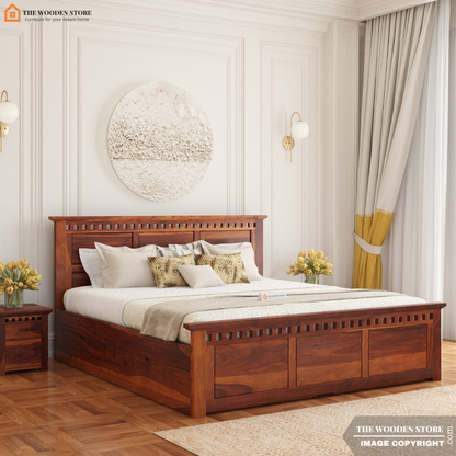 Donald Bed with Drawer Storage (King Size, Honey Finish)
