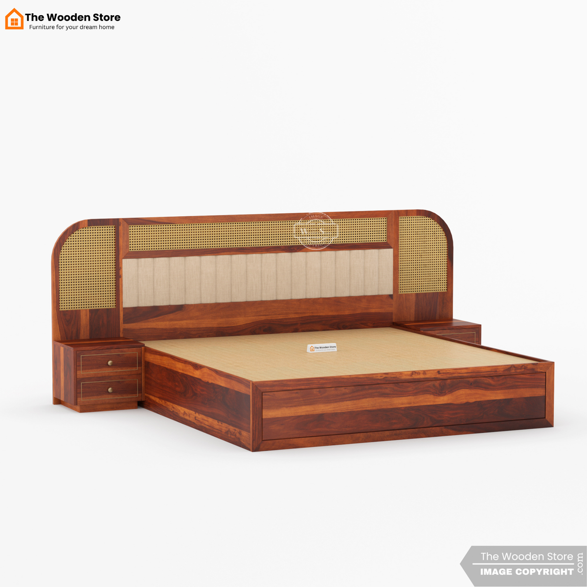 Saya Hydraulic Bed With Storage (King Size, Honey Finish)