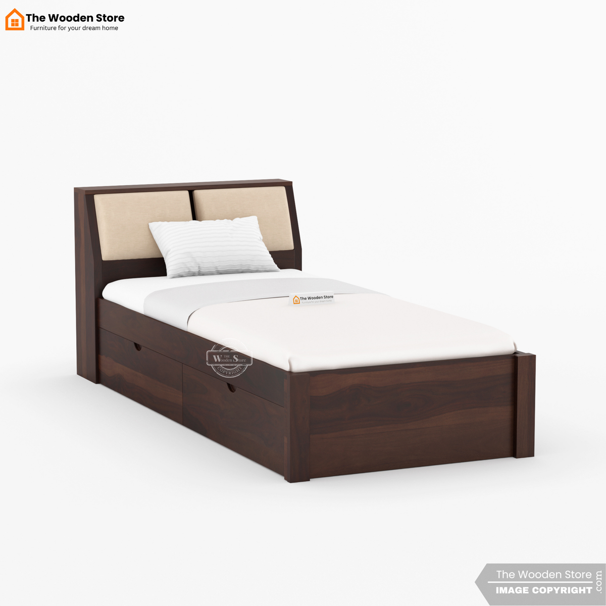Walker Single Bed With Drawer Storage (Walnut Finish)
