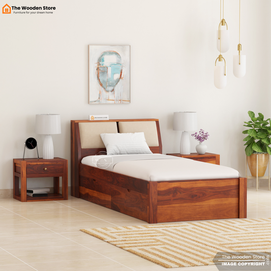 Walker Single Bed With Drawer Storage (Honey Finish)