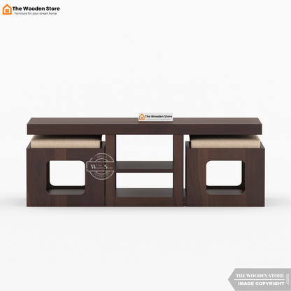 Jelo Coffee Table with 2 Stools (Walnut Finish)
