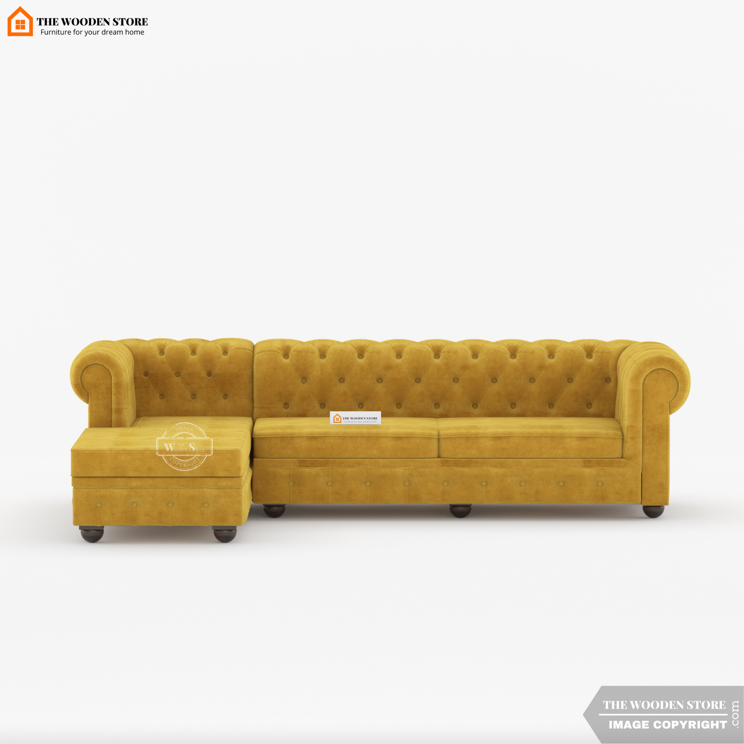 Ronin L - Shape Left Aligned Corner Sofa (Orange Gold)