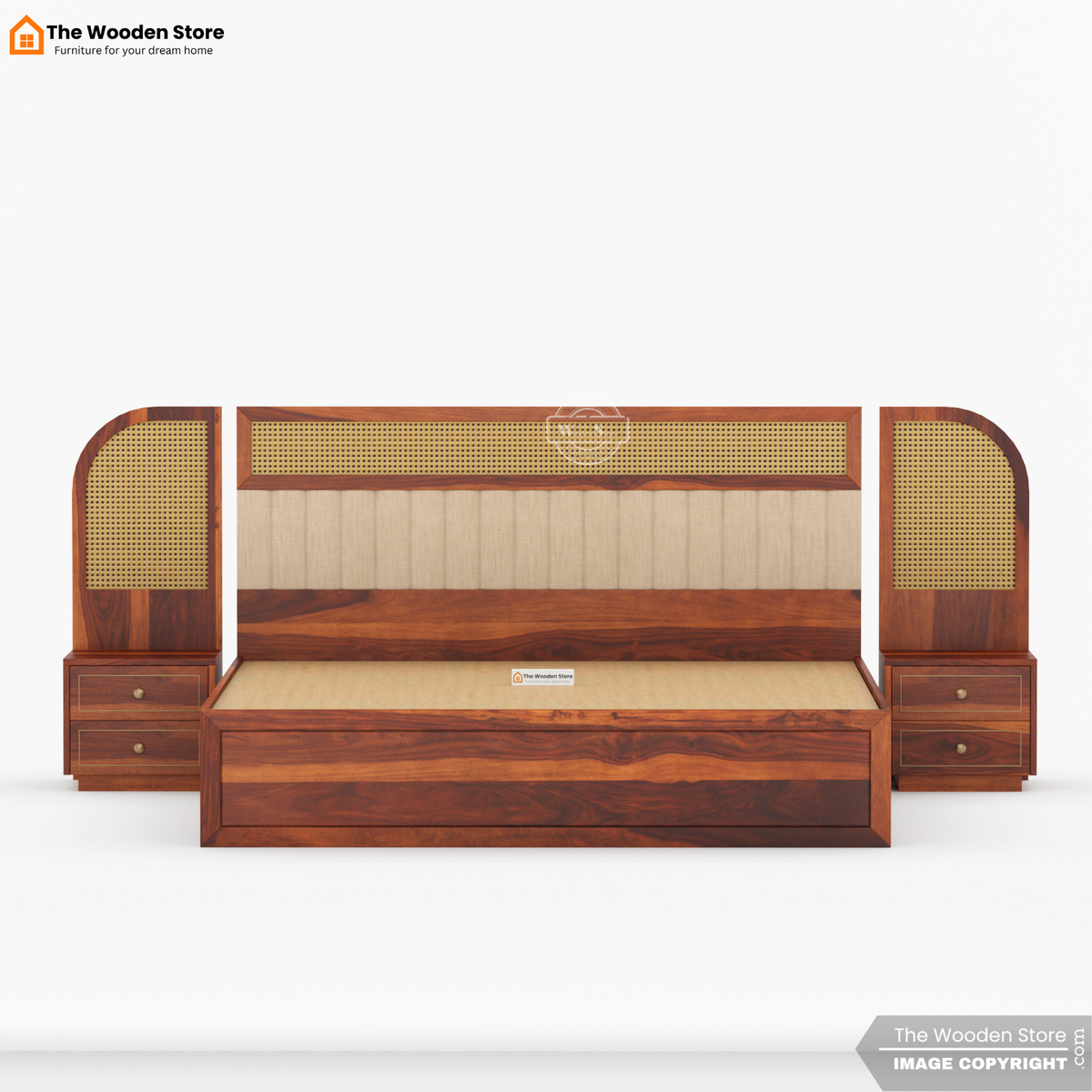 Saya Hydraulic Bed With Storage (Queen Size, Honey Finish)