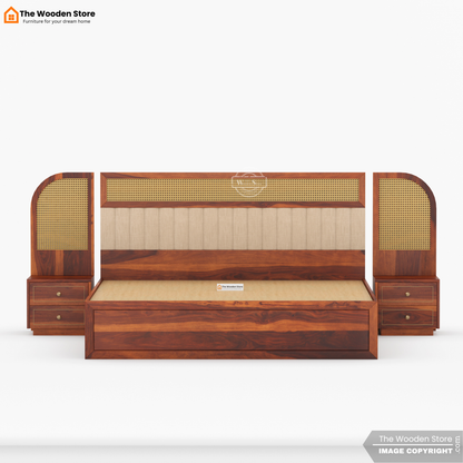 Saya Hydraulic Bed With Storage (Queen Size, Honey Finish)