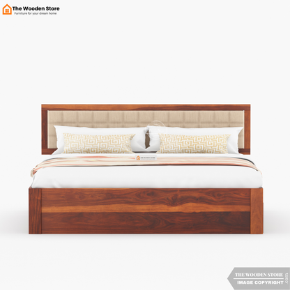 Halis Upholstered Hydraulic Bed With Storage (King Size, Honey Finish)
