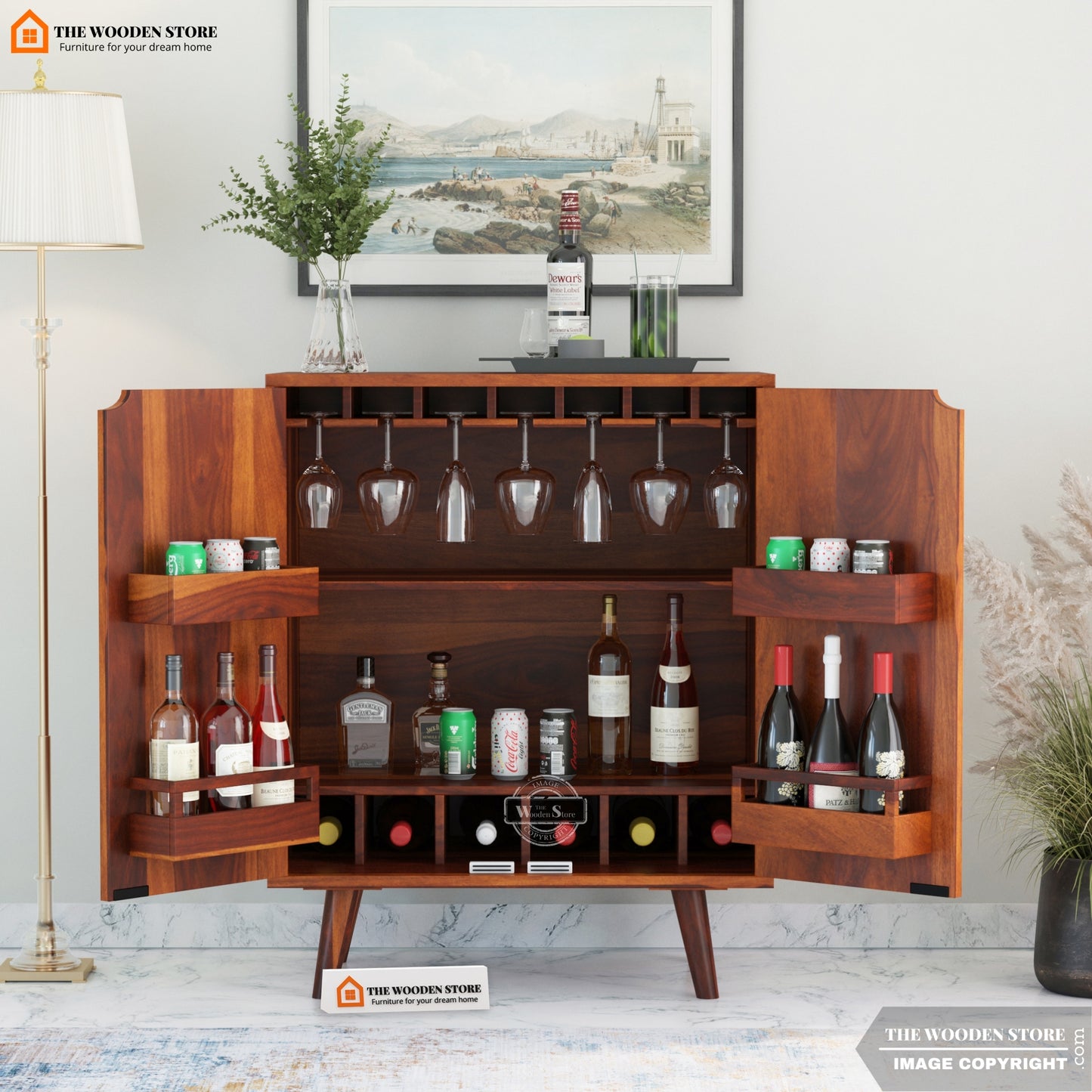 Breesa Bar Cabinet (Honey Finish)