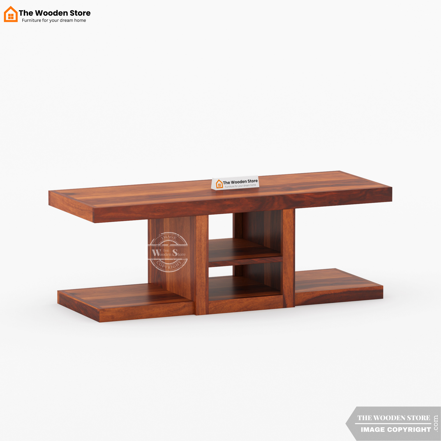 Jelo Coffee Table with 2 Stools (Honey Finish)