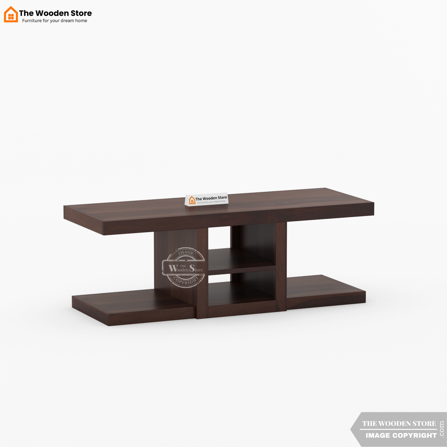 Jelo Coffee Table with 2 Stools (Walnut Finish)