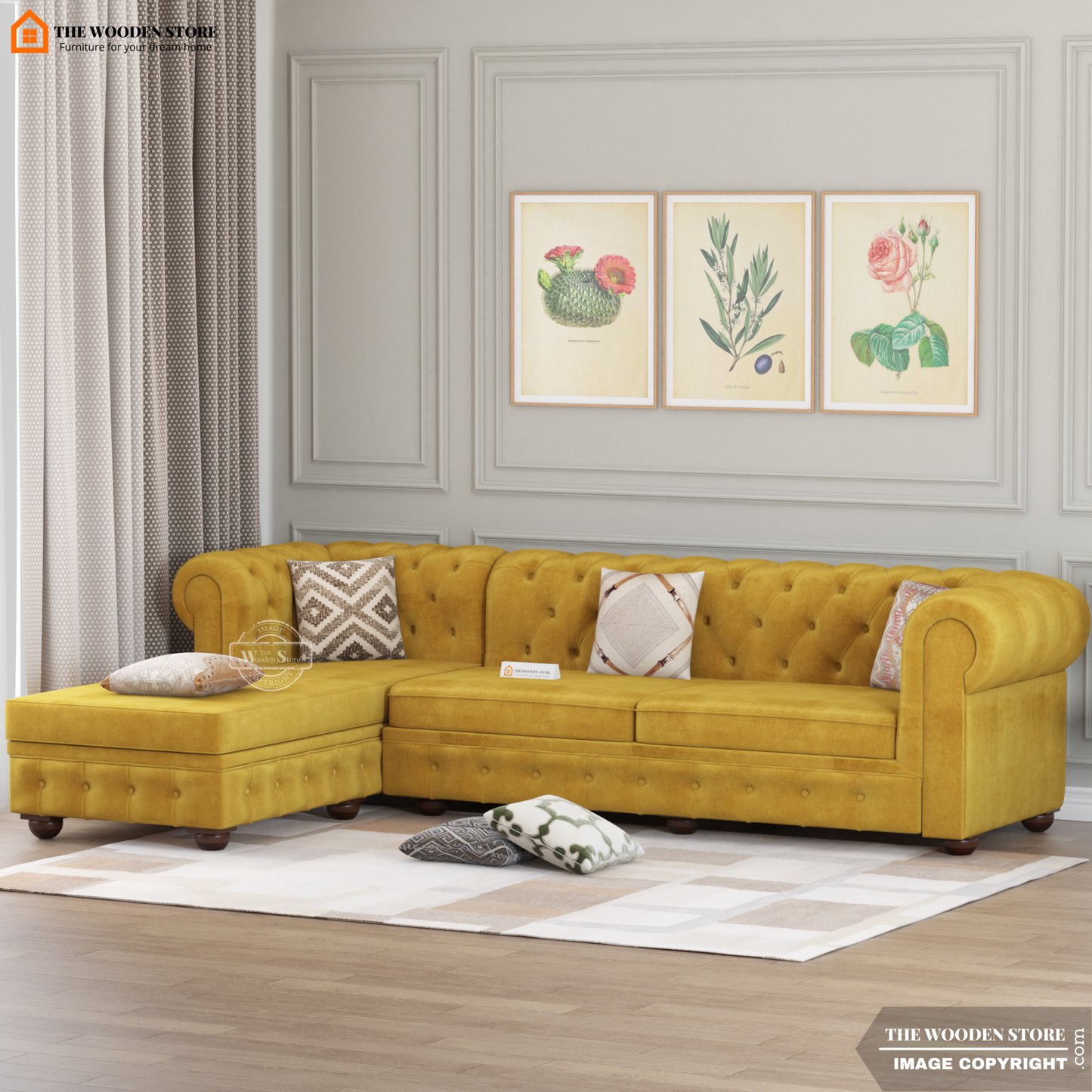 Ronin L - Shape Left Aligned Corner Sofa (Orange Gold)