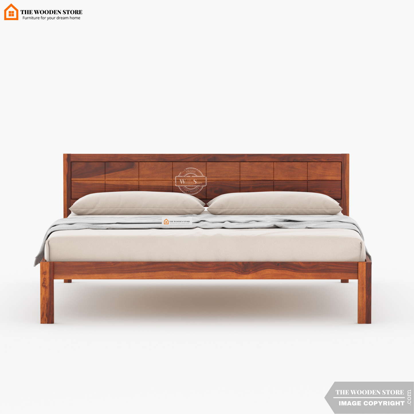 Bricks Bed without Storage (King Size, Honey Finish)