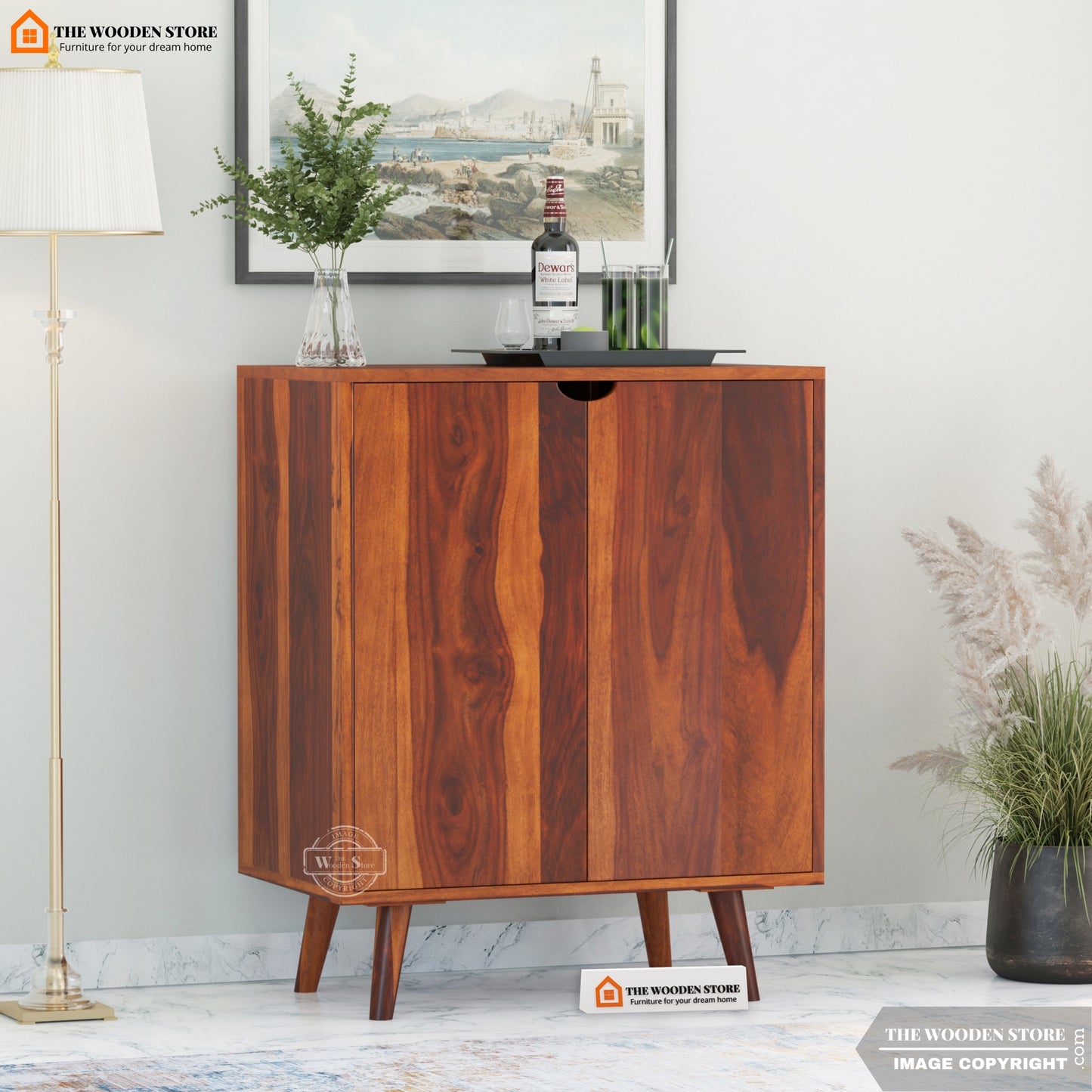 Breesa Bar Cabinet (Honey Finish)