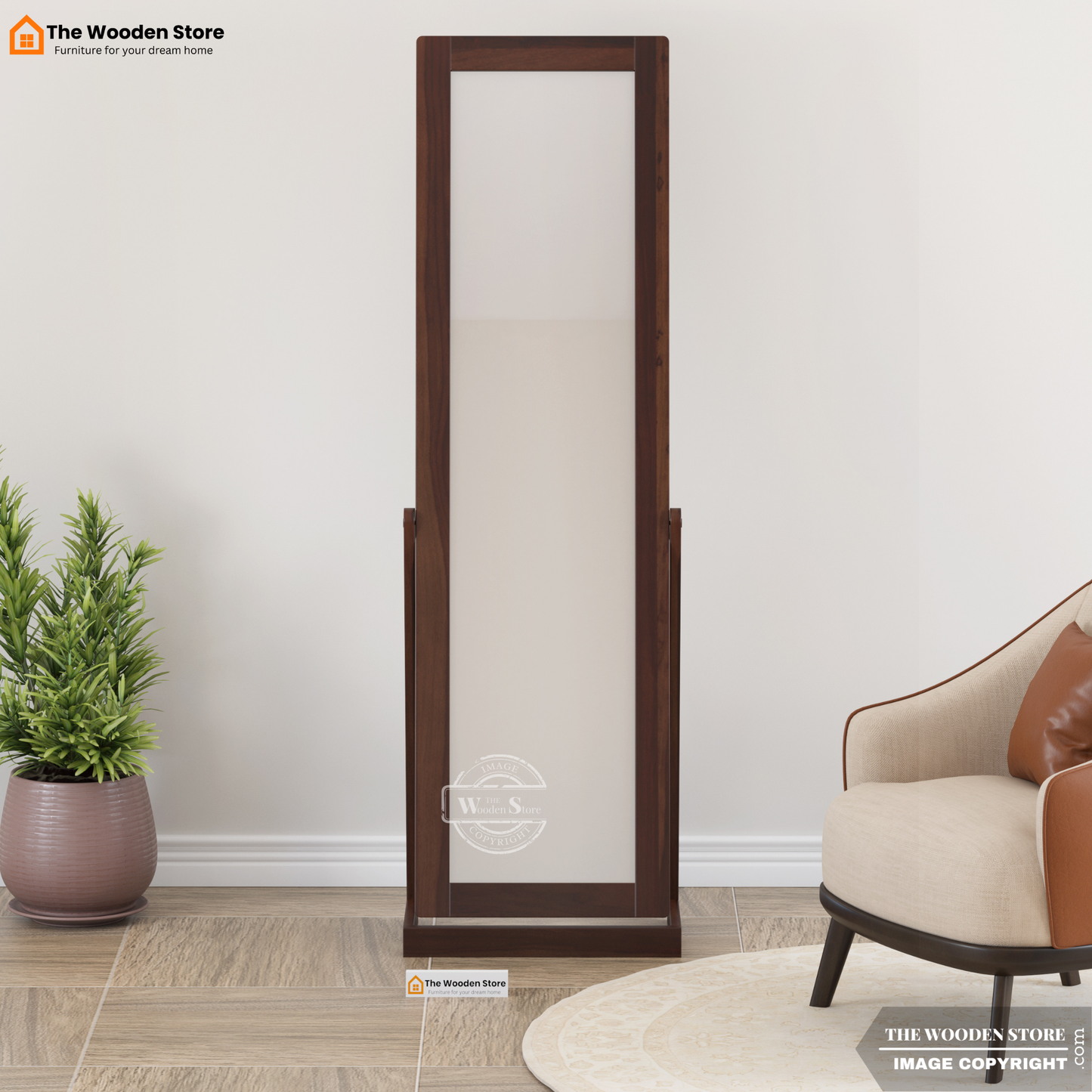 Holly Sheesham Wood Full Length Dressing Mirror (Walnut Finish)