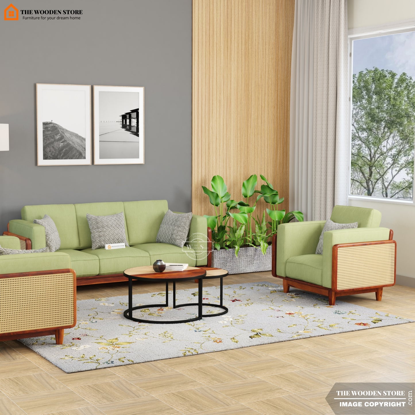 Arica 1 Seater Wooden Sofa (Honey Finish)