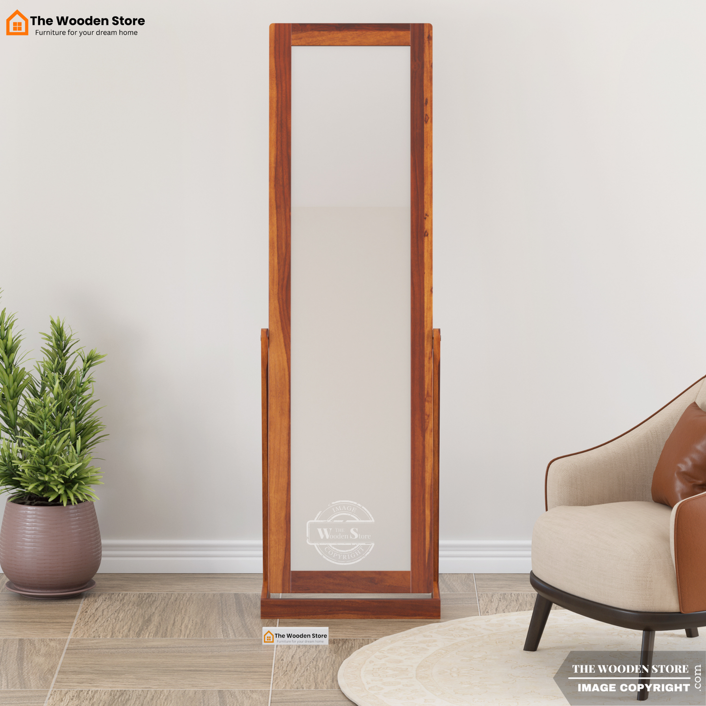 Holly Sheesham Wood Full Length Dressing Mirror (Honey Finish)