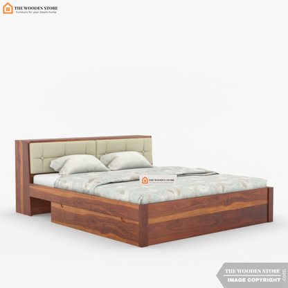 Amelia Drawer Storage Bed With Bedside (Queen Size, Honey Finish)