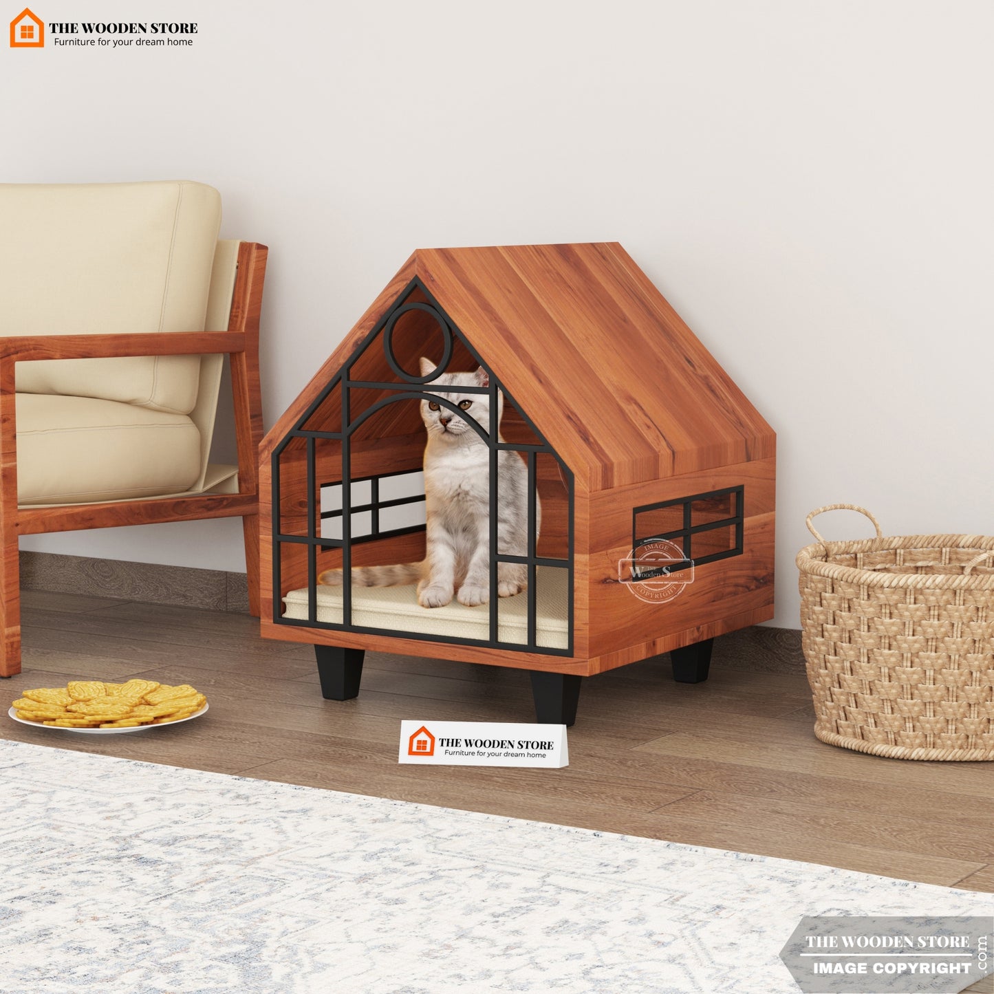 Verden Wooden Cat House (Honey Finish)
