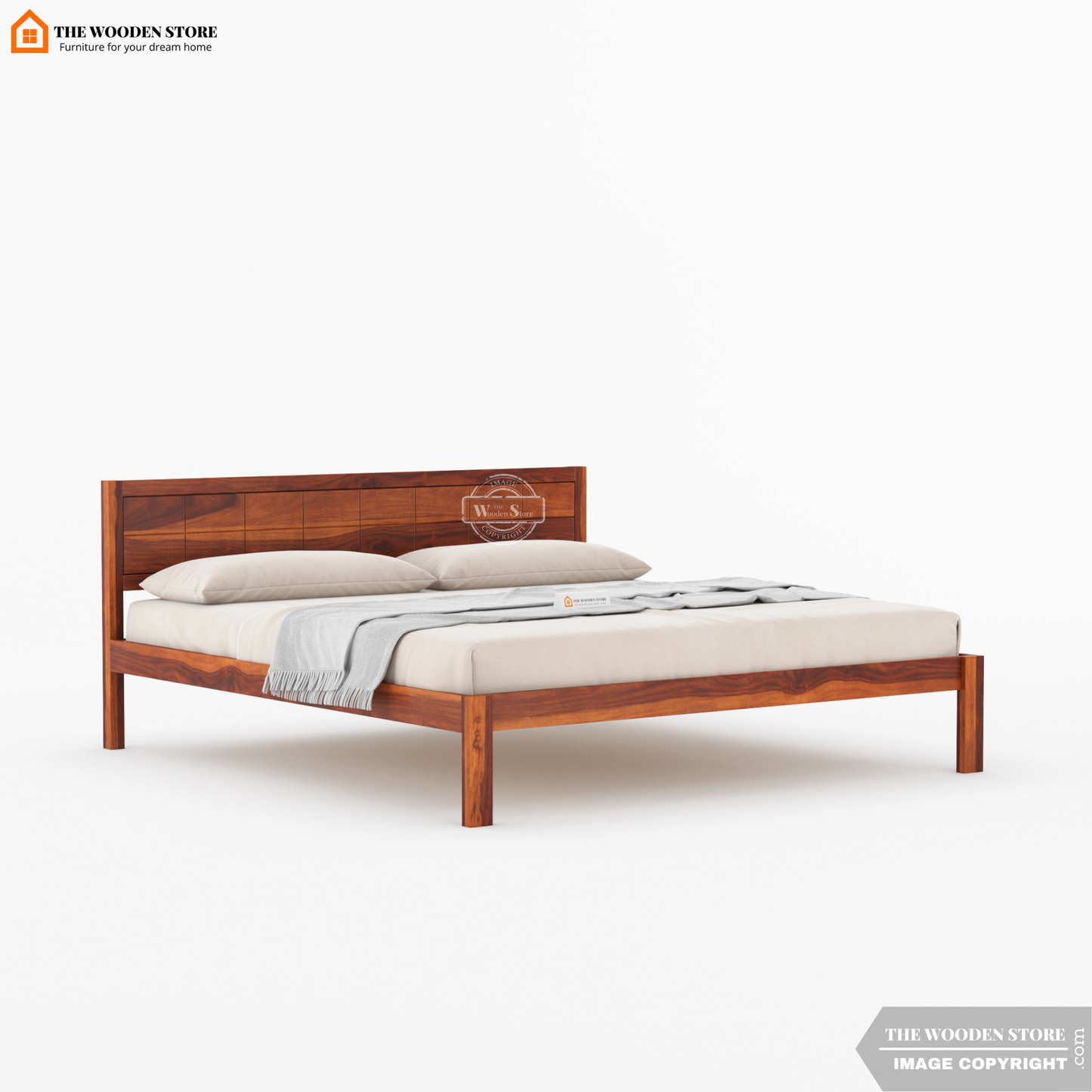 Bricks Bed without Storage (King Size, Honey Finish)