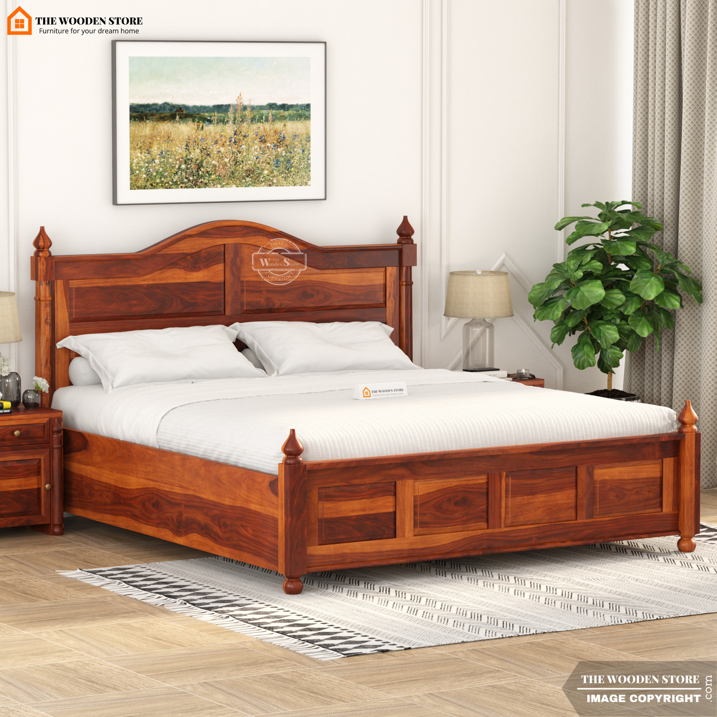 Boonville Hydraulic Bed With Storage (Queen Size, Honey Finish)
