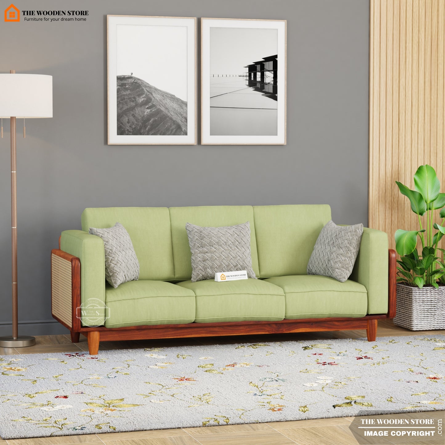Arica 3 Seater Wooden Sofa (Honey Finish)