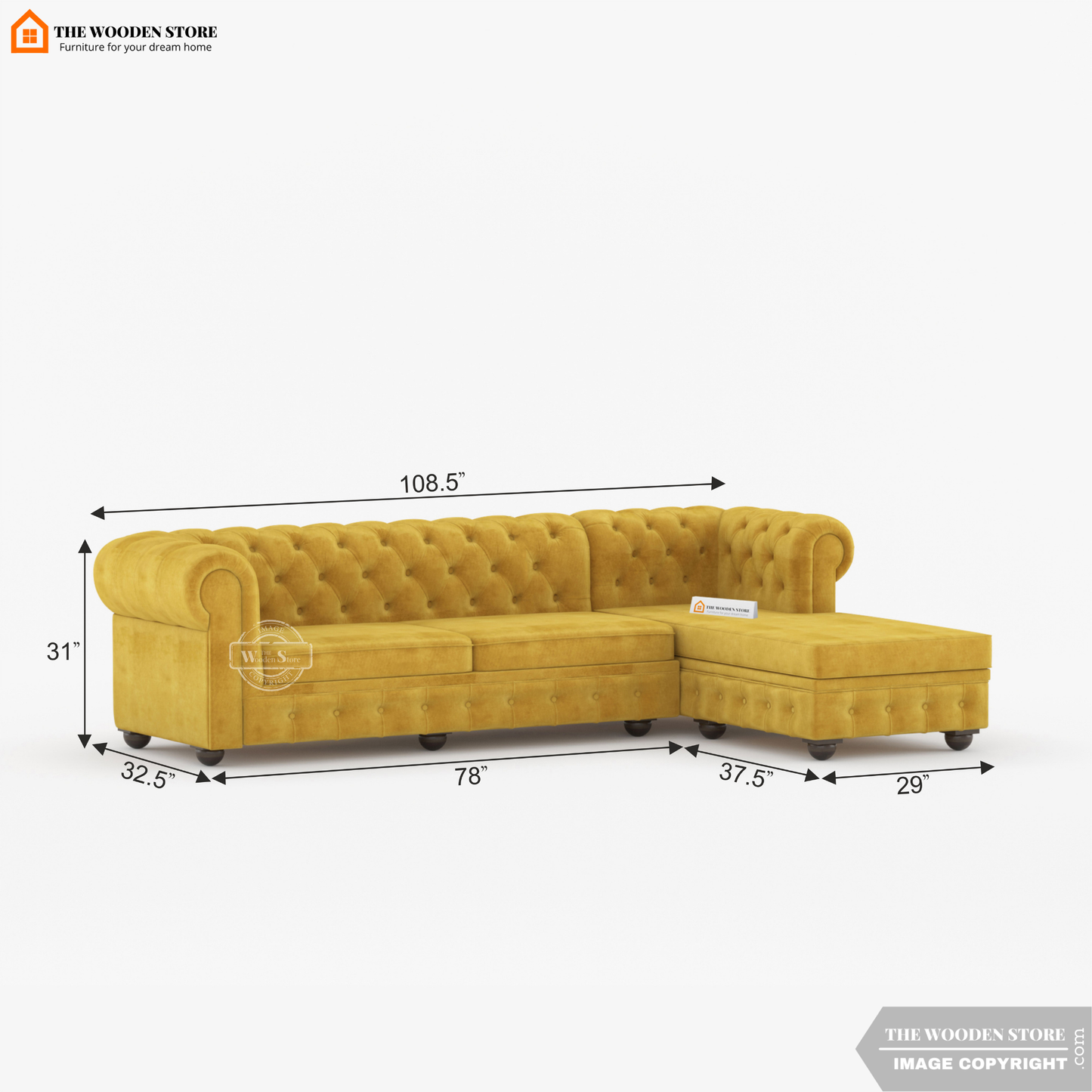 Ronin L - Shape Right Aligned Corner Sofa (Orange Gold)