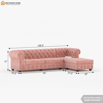 Ronin L - Shape Right Aligned Corner Sofa (Blush Pink)