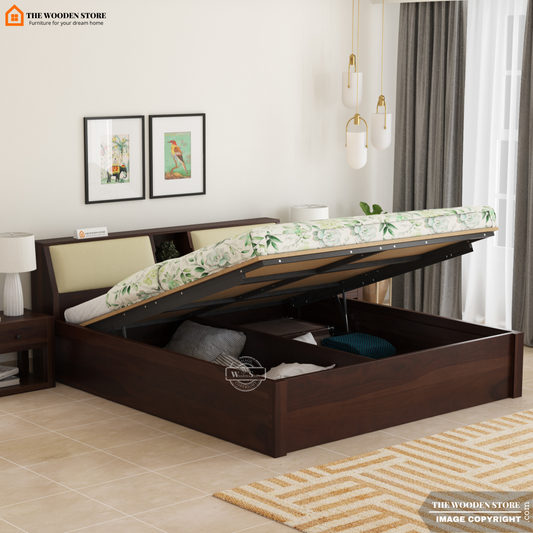 Walker Hydraulic Bed With Storage (King Size, Walnut Finish)