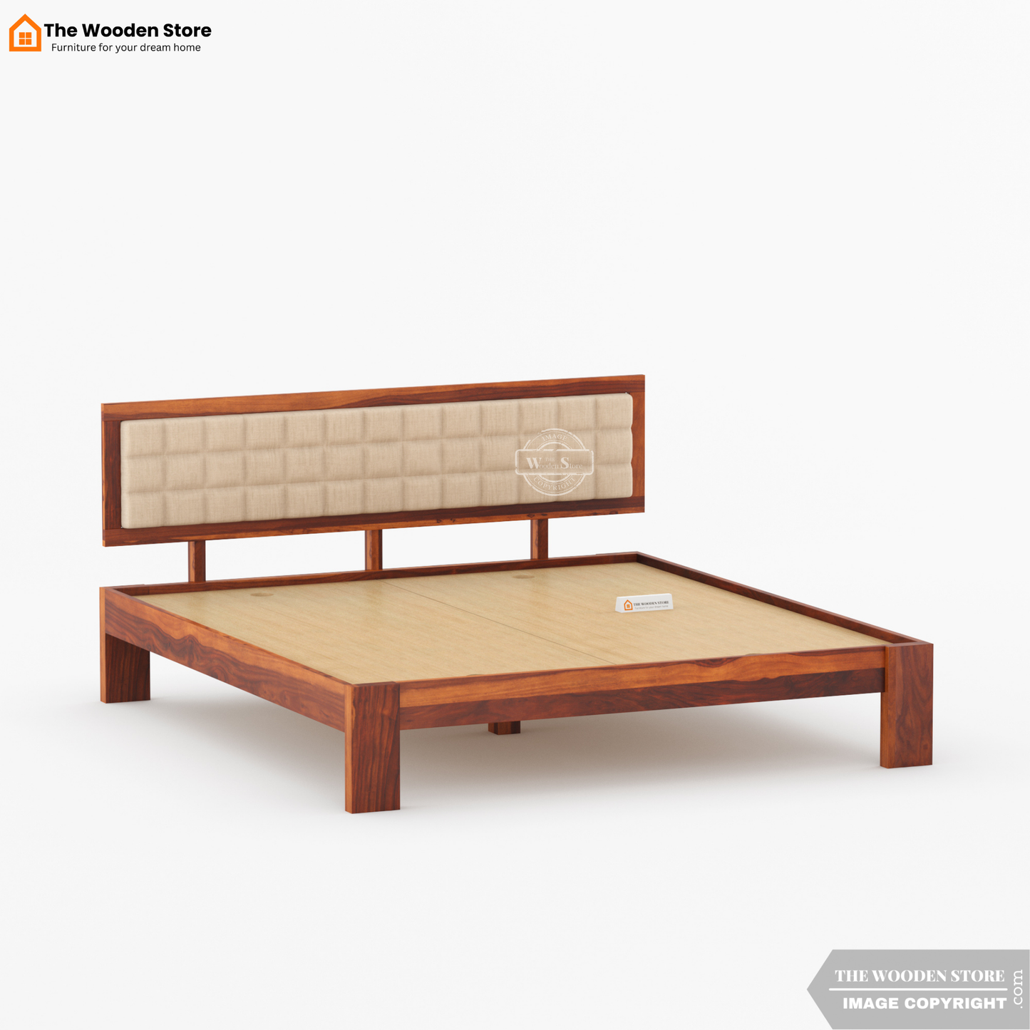 Halis Upholstered Bed without Storage (Queen Size, Honey Finish)